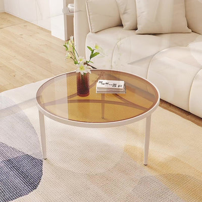 Mesa de café de vidrio y metal con base triangular redonda minimalista moderna para sala de estar 
