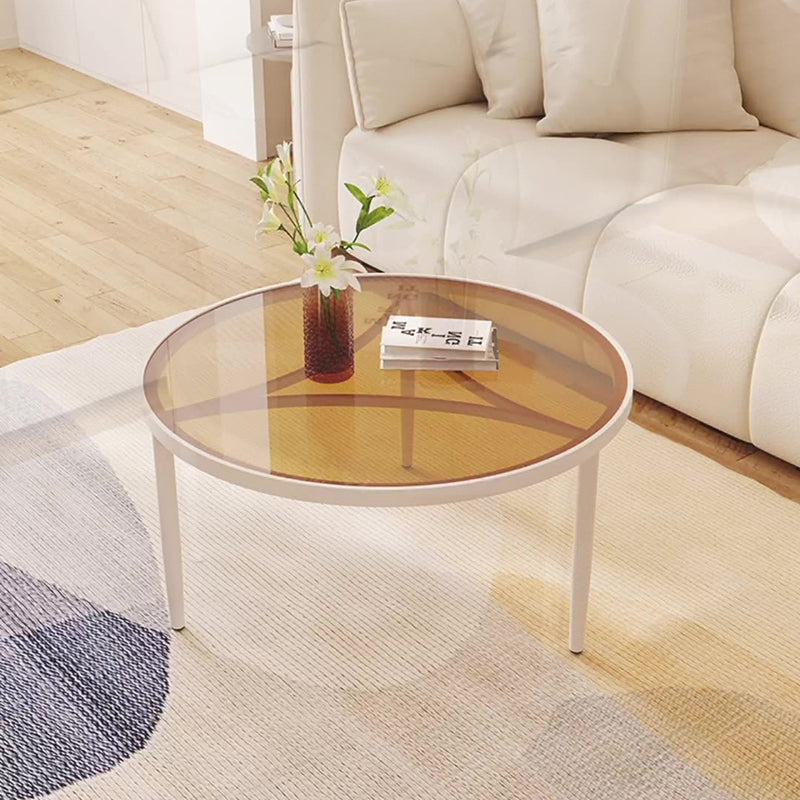 Mesa de café de vidrio y metal con base triangular redonda minimalista moderna para sala de estar 