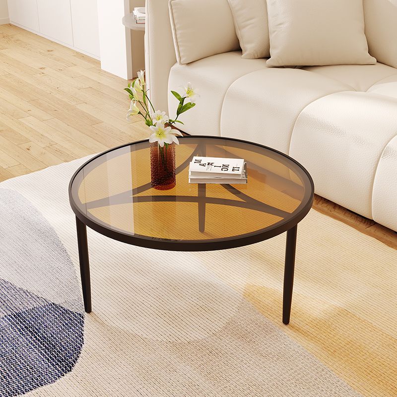 Mesa de café de vidrio y metal con base triangular redonda minimalista moderna para sala de estar 