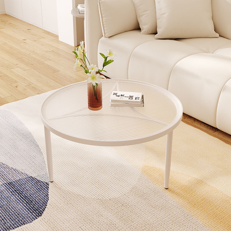 Mesa de café de vidrio y metal con base triangular redonda minimalista moderna para sala de estar 