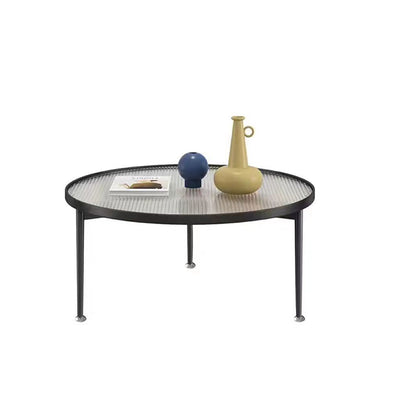 Mesa de café de vidrio y metal con base triangular redonda minimalista moderna para sala de estar 