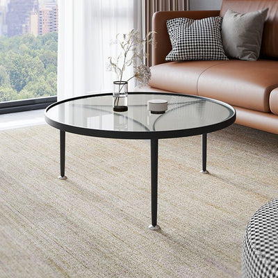 Mesa de café de vidrio y metal con base triangular redonda minimalista moderna para sala de estar 