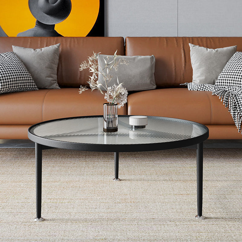 Mesa de café de vidrio y metal con base triangular redonda minimalista moderna para sala de estar 