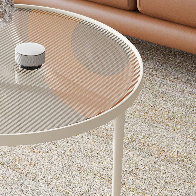 Mesa de café de vidrio y metal con base triangular redonda minimalista moderna para sala de estar 