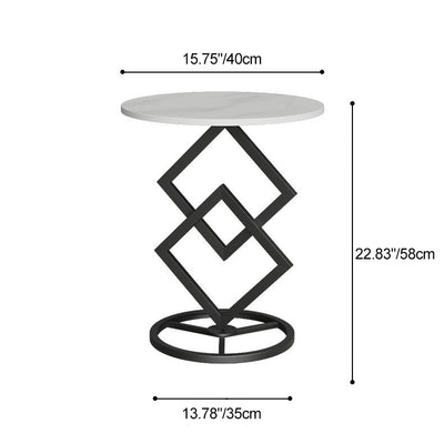 Mesa auxiliar de combinación moderna minimalista con base de diamante, losa redonda de roca y estructura de metal para sala de estar 