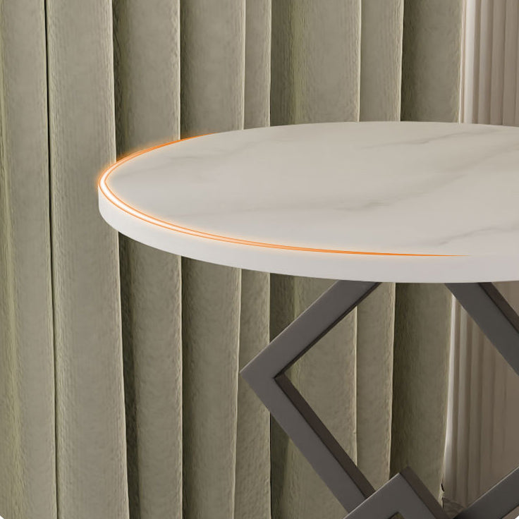 Mesa auxiliar de combinación moderna minimalista con base de diamante, losa redonda de roca y estructura de metal para sala de estar 