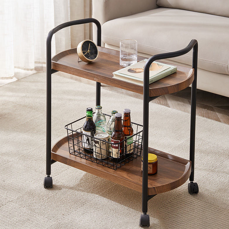 Modern Minimalist Removable Armrest Rectangular Faux Panel Metal End Table 2-Tier For Living Room