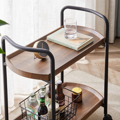Modern Minimalist Removable Armrest Rectangular Faux Panel Metal End Table 2-Tier For Living Room