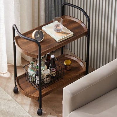 Modern Minimalist Removable Armrest Rectangular Faux Panel Metal End Table 2-Tier For Living Room