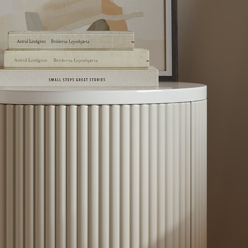 Modern Minimalist Cylinder Stripe Stone Slab Carbon Steel Metal Nightstand 1-Cabinet For Bedroom