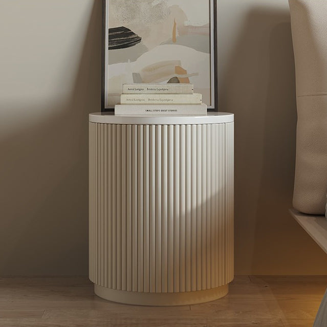 Modern Minimalist Cylinder Stripe Stone Slab Carbon Steel Metal Nightstand 1-Cabinet For Bedroom