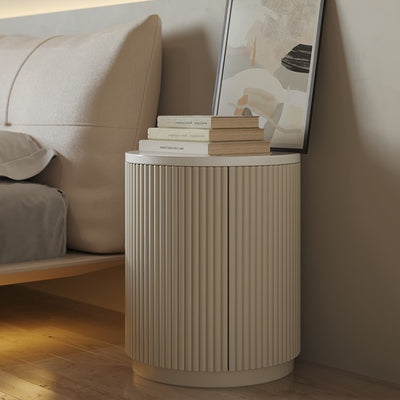 Modern Minimalist Cylinder Stripe Solid Wood Panel Medium Fiberboard Nightstand 1-Cabinet For Bedroom