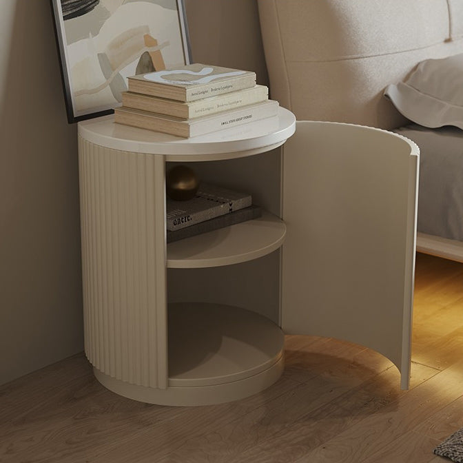Modern Minimalist Cylinder Stripe Solid Wood Panel Medium Fiberboard Nightstand 1-Cabinet For Bedroom