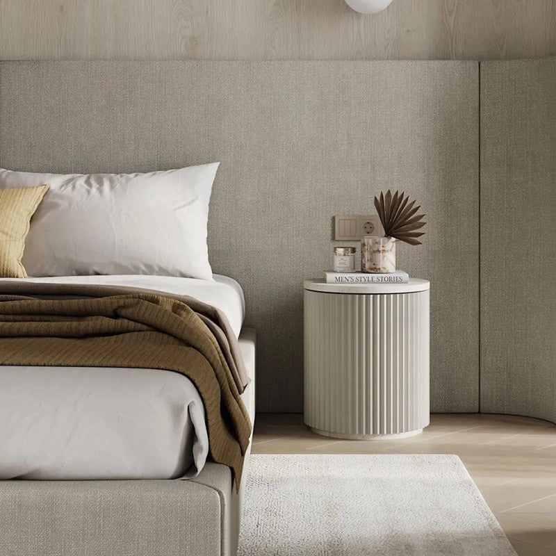 Modern Minimalist Cylinder Stripe Solid Wood Panel Medium Fiberboard Nightstand 1-Cabinet For Bedroom
