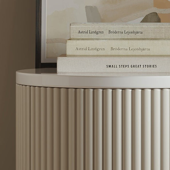 Modern Minimalist Cylinder Stripe Stone Slab Carbon Steel Metal Nightstand 1-Cabinet For Bedroom