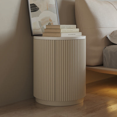 Modern Minimalist Cylinder Stripe Solid Wood Panel Medium Fiberboard Nightstand 1-Cabinet For Bedroom
