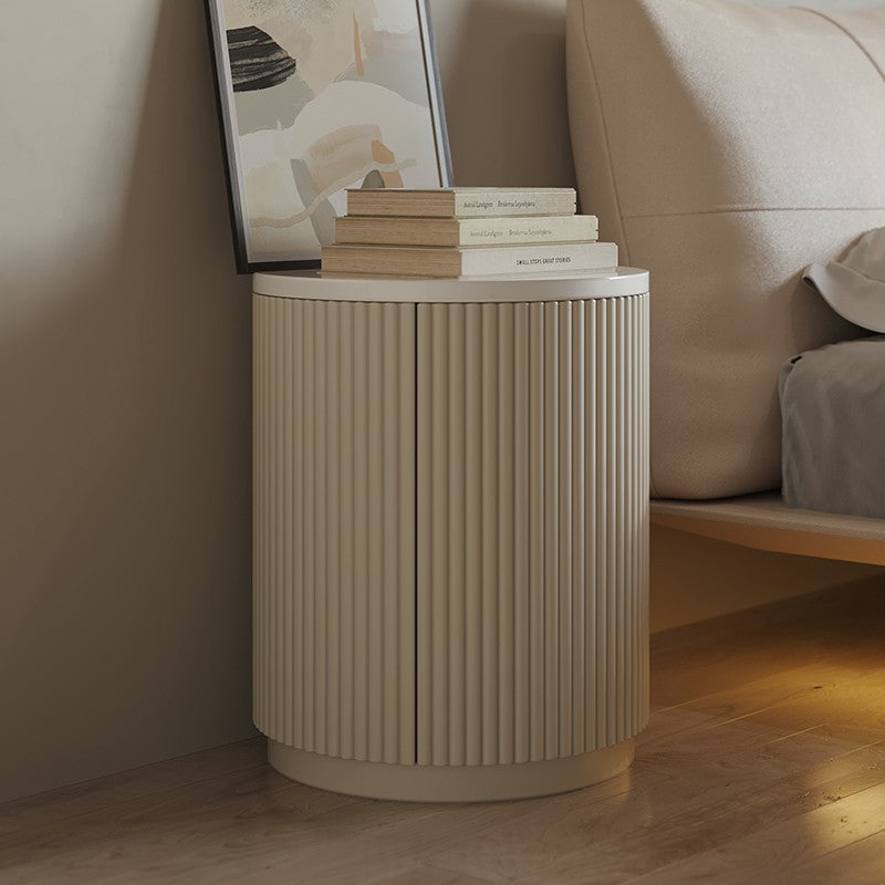 Modern Minimalist Cylinder Stripe Solid Wood Panel Medium Fiberboard Nightstand 1-Cabinet For Bedroom