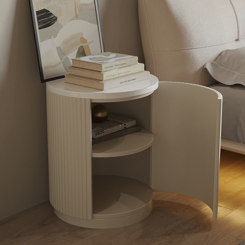 Modern Minimalist Cylinder Stripe Solid Wood Panel Medium Fiberboard Nightstand 1-Cabinet For Bedroom