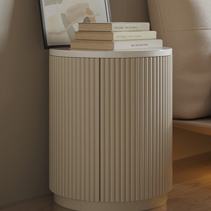 Modern Minimalist Cylinder Stripe Stone Slab Carbon Steel Metal Nightstand 1-Cabinet For Bedroom