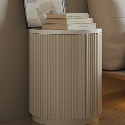 Modern Minimalist Cylinder Stripe Solid Wood Panel Medium Fiberboard Nightstand 1-Cabinet For Bedroom