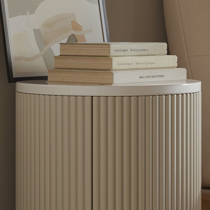 Modern Minimalist Cylinder Stripe Stone Slab Carbon Steel Metal Nightstand 1-Cabinet For Bedroom
