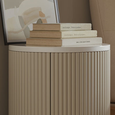 Modern Minimalist Cylinder Stripe Solid Wood Panel Medium Fiberboard Nightstand 1-Cabinet For Bedroom