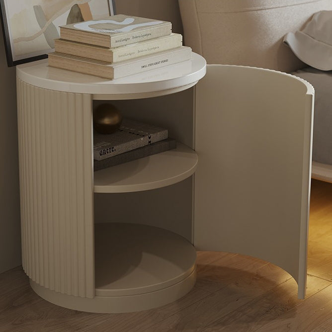 Modern Minimalist Cylinder Stripe Stone Slab Carbon Steel Metal Nightstand 1-Cabinet For Bedroom