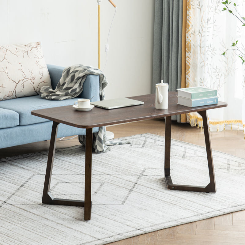 Mesa de Centro Moderna Minimalista Rectangular Ovalada con Panel Falso de Madera Maciza para Sala de Estar 