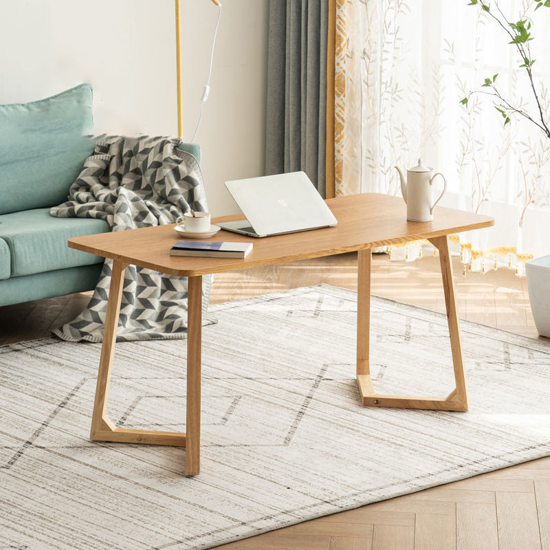 Mesa de Centro Moderna Minimalista Rectangular Ovalada con Panel Falso de Madera Maciza para Sala de Estar 