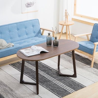 Mesa de Centro Moderna Minimalista Rectangular Ovalada con Panel Falso de Madera Maciza para Sala de Estar 