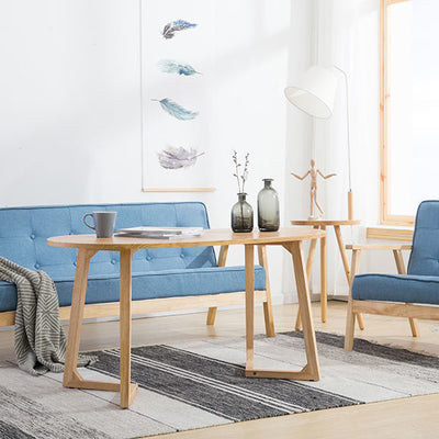 Mesa de Centro Moderna Minimalista Rectangular Ovalada con Panel Falso de Madera Maciza para Sala de Estar 