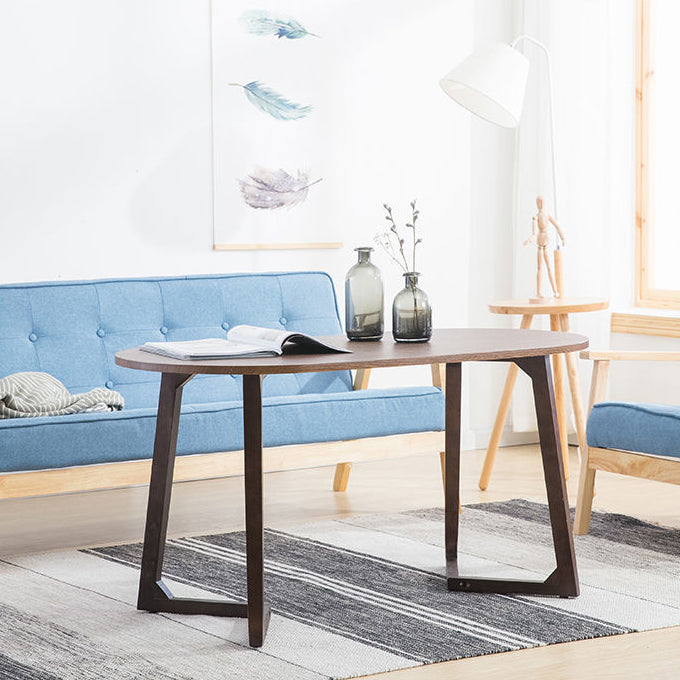 Mesa de Centro Moderna Minimalista Rectangular Ovalada con Panel Falso de Madera Maciza para Sala de Estar 