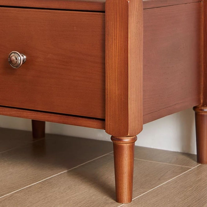Table de nuit rectangulaire traditionnelle en bois de frêne français à 2 tiroirs et 2 niveaux pour chambre 