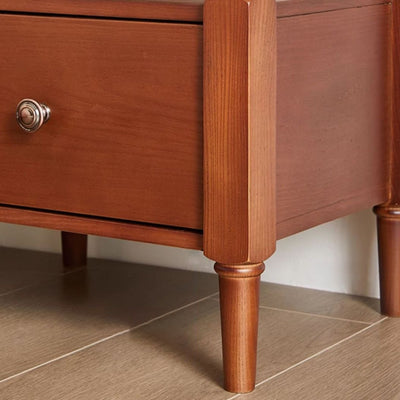 Traditional French Rectangular Ash Wood Nightstand 2-Drawer 2-Tier For Bedroom