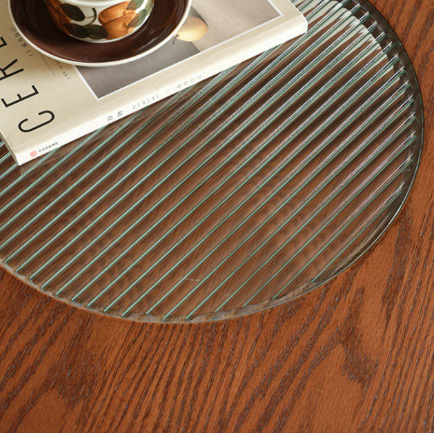 Table basse en bois massif de forme ronde traditionnelle à pétales avec verre à 2 niveaux pour salon 