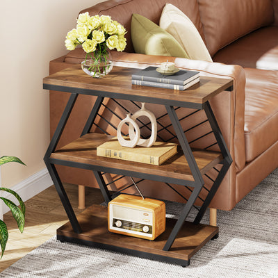 Zeitgenössischer Retro-Rechteckiger Hexagonaler Eisen-PVC-Beistelltisch mit 3 Ebenen für das Wohnzimmer 