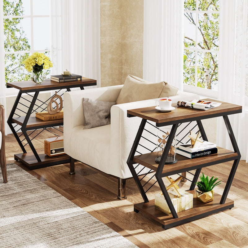 Zeitgenössischer Retro-Rechteckiger Hexagonaler Eisen-PVC-Beistelltisch mit 3 Ebenen für das Wohnzimmer 