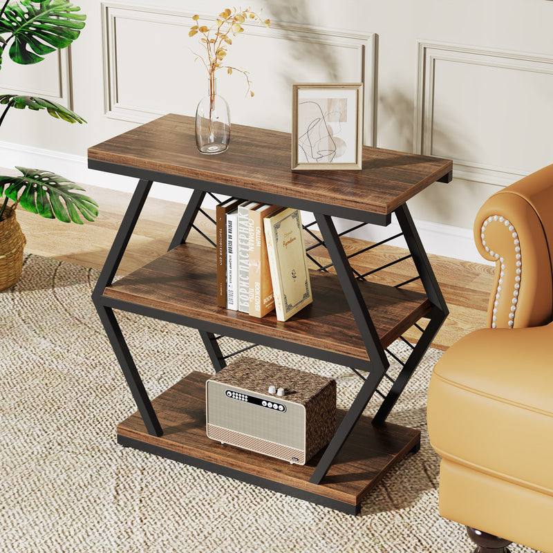 Zeitgenössischer Retro-Rechteckiger Hexagonaler Eisen-PVC-Beistelltisch mit 3 Ebenen für das Wohnzimmer 