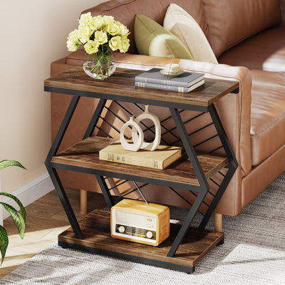 Zeitgenössischer Retro-Rechteckiger Hexagonaler Eisen-PVC-Beistelltisch mit 3 Ebenen für das Wohnzimmer 
