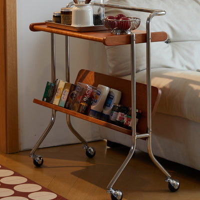 Moderner Mid-Century abnehmbarer rechteckiger Massivholz Edelstahl Beistelltisch mit 2 Ebenen für das Wohnzimmer 
