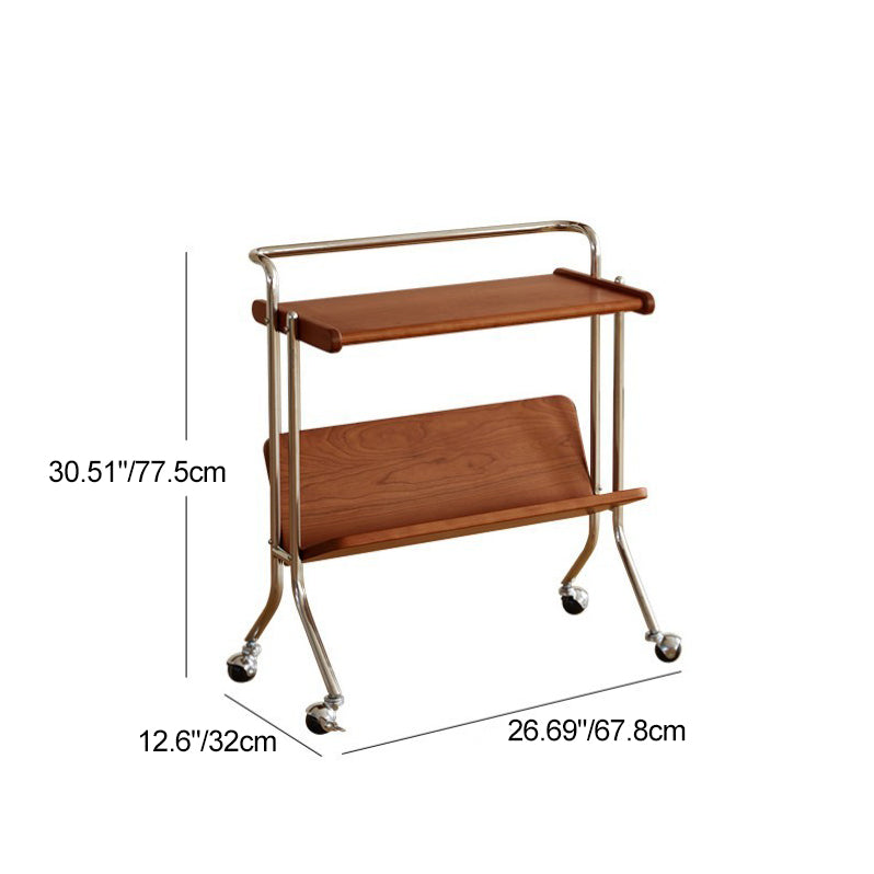 Moderner Mid-Century abnehmbarer rechteckiger Massivholz Edelstahl Beistelltisch mit 2 Ebenen für das Wohnzimmer 