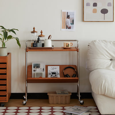 Moderner Mid-Century abnehmbarer rechteckiger Massivholz Edelstahl Beistelltisch mit 2 Ebenen für das Wohnzimmer 