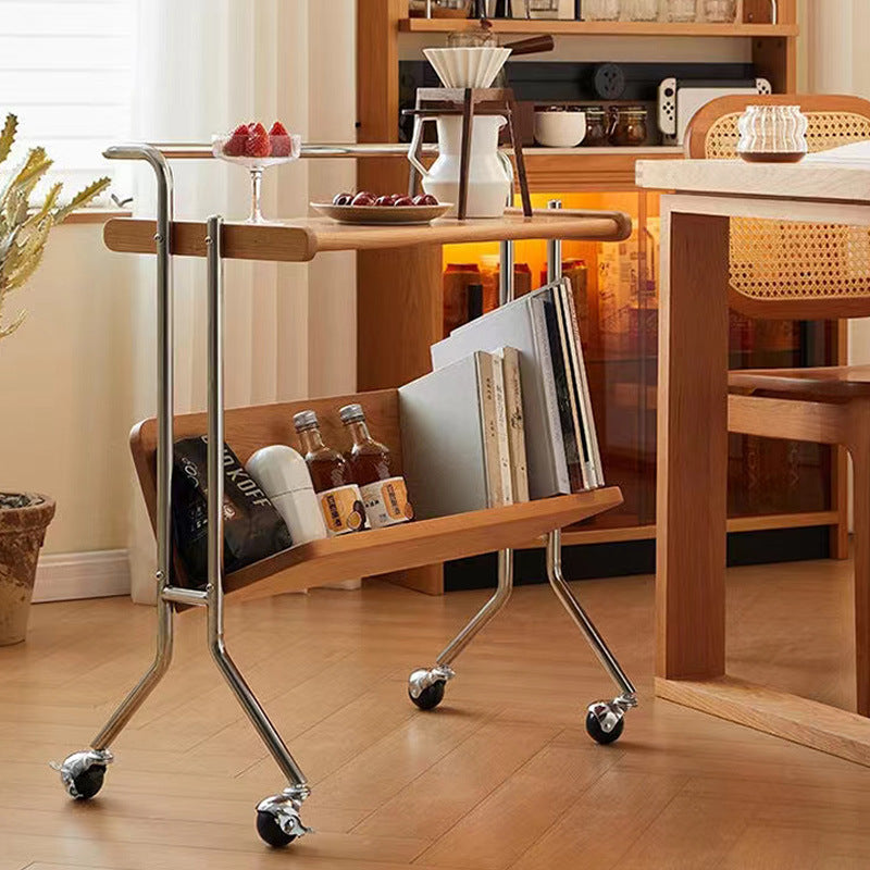 Moderner Mid-Century abnehmbarer rechteckiger Massivholz Edelstahl Beistelltisch mit 2 Ebenen für das Wohnzimmer 