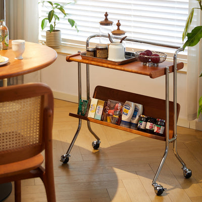 Moderner Mid-Century abnehmbarer rechteckiger Massivholz Edelstahl Beistelltisch mit 2 Ebenen für das Wohnzimmer 