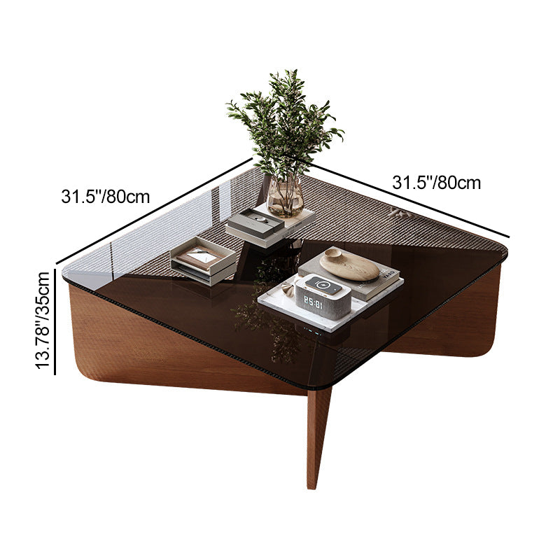 Contemporary Luxury Square Glass Solid Wood Interlocking Base Coffee Table For Living Room