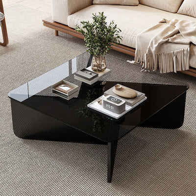 Contemporary Luxury Square Glass Solid Wood Interlocking Base Coffee Table For Living Room