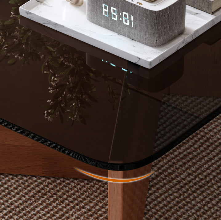 Contemporary Luxury Square Glass Solid Wood Interlocking Base Coffee Table For Living Room