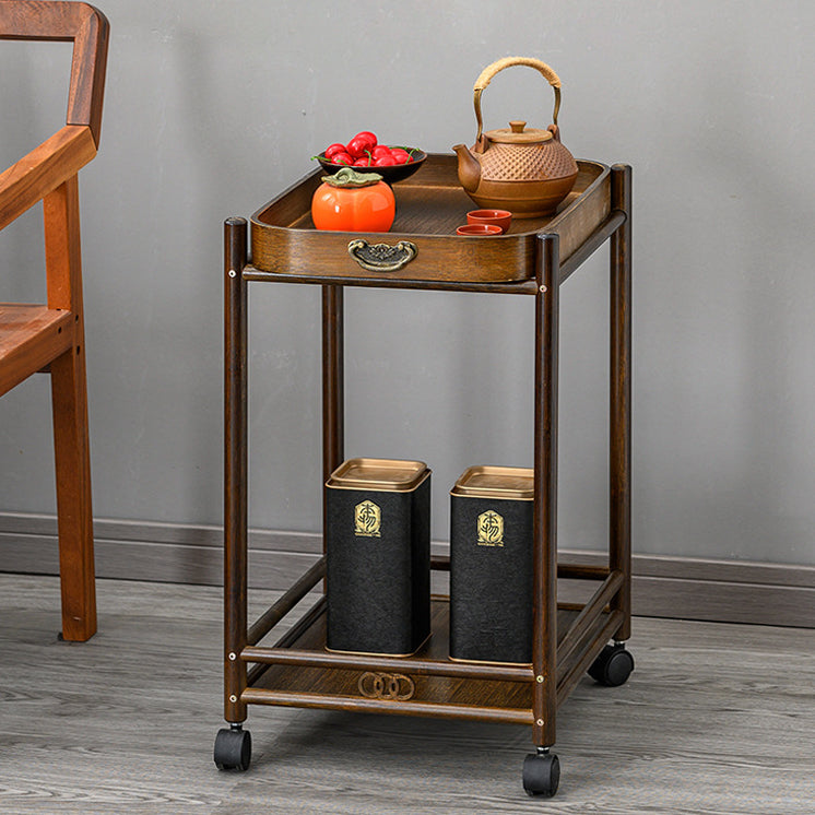 Traditional Chinese Removable Rectangular Nan Bamboo End Table 2-Tier For Living Room