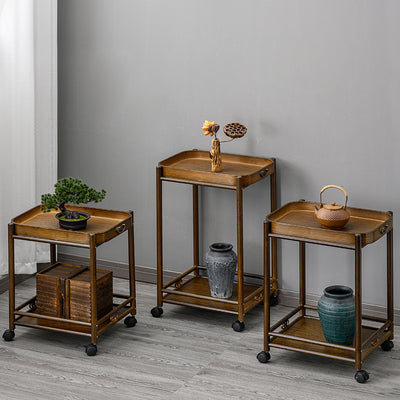 Traditional Chinese Removable Rectangular Nan Bamboo End Table 2-Tier For Living Room