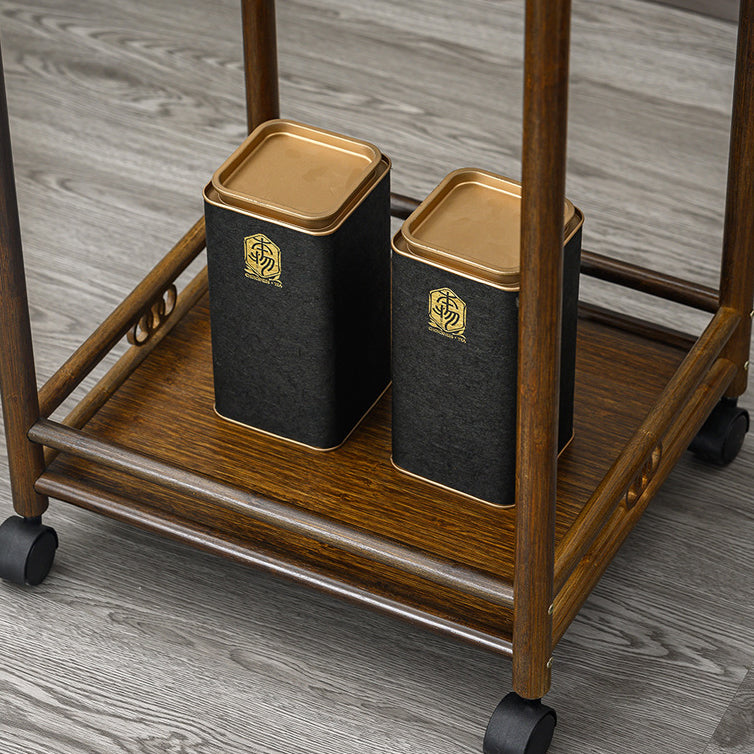 Traditional Chinese Removable Rectangular Nan Bamboo End Table 2-Tier For Living Room